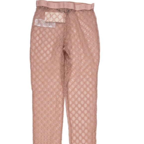 GUCCI  2020 GG web Embroidered Tulle Sheer Leggings - Picture 1 of 7